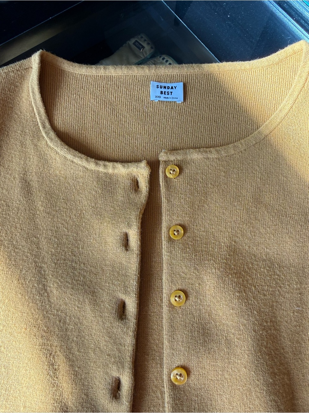 Sunday Best Cropped Mustard Yellow Button Cardigan - Picture 2 of 4